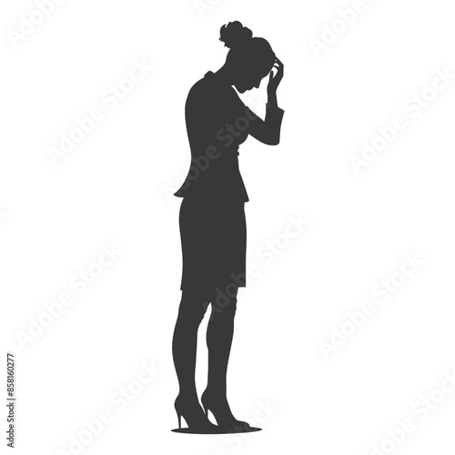Silhouette of a Despairing Businesswoman: Head in Hands, Grief, and Loss.