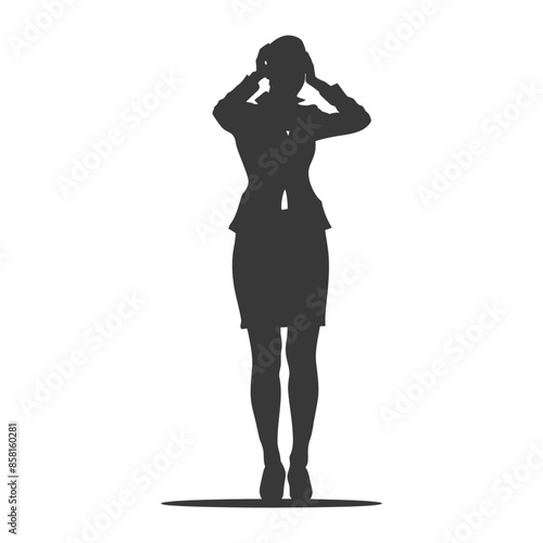 Silhouette of Stressed Businesswoman: Hands on Head, Dark Tone, Isolated.