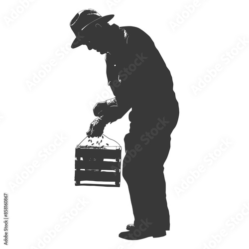 Silhouette of Beekeeper with Crate, Hat, and Gloves.