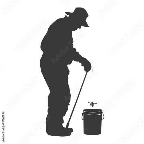Beekeeper Silhouette: Stirring Honey, Bucket, Bee Inspection