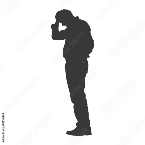 silhouette elderly man holding headache in pain black color only