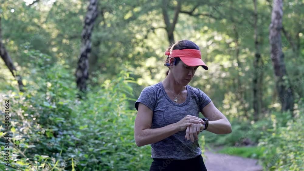 woman running in forest - woods workout - run in nature woman running in forest - woods workout - run in nature