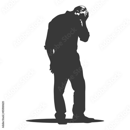 Silhouetted Man in Despair: Head in Hand, Grief and Solitude.