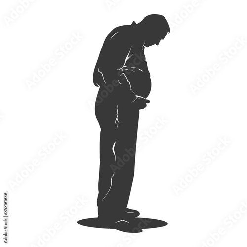 Silhouette of a Overweight Man Looking Down, Body Image Issues.
