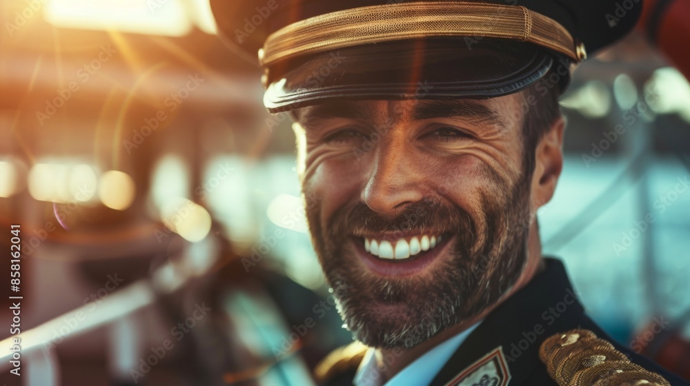 Portrait of a ship captain with boat Portrait of a ship captain with boat