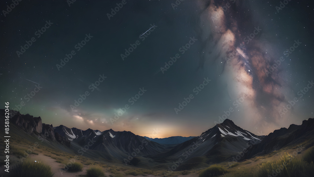 A night sky filled with stars and the Milky Way over a remote mountain ...