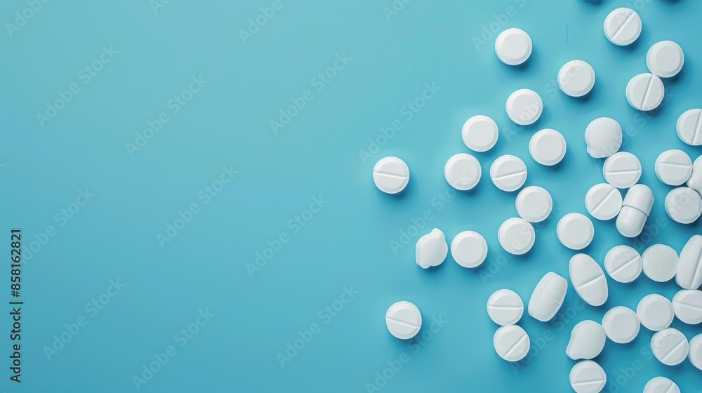 Pharmaceutical medication aripiprazole tablets with empty space for text Medical ideas