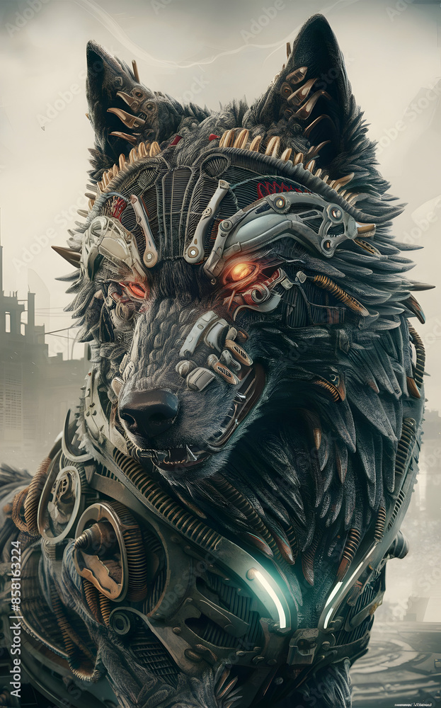 Fototapeta premium A wolf that integrates technology