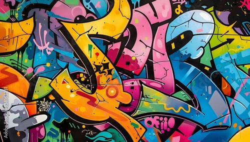 Colorful Abstract Graffiti Art on Wall Created by Multiple Artists with Paint Splatters - Chaotic and Disorderly Scene