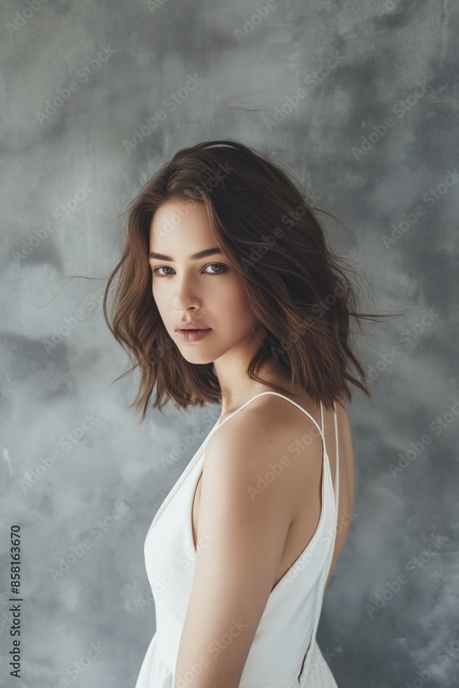 Stunning young model with elegant hairstyle and makeup, exuding glamour and natural beauty. Stunning young model with elegant hairstyle and makeup, exuding glamour and natural beauty.