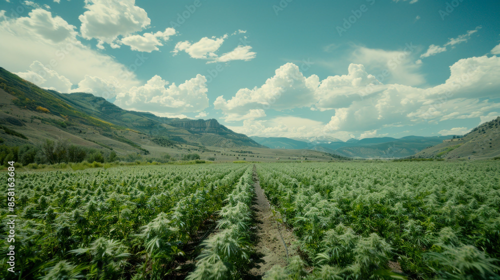 Cultivated field of cannabis, weed faming, sunny afternoon Cultivated field of cannabis, weed faming, sunny afternoon