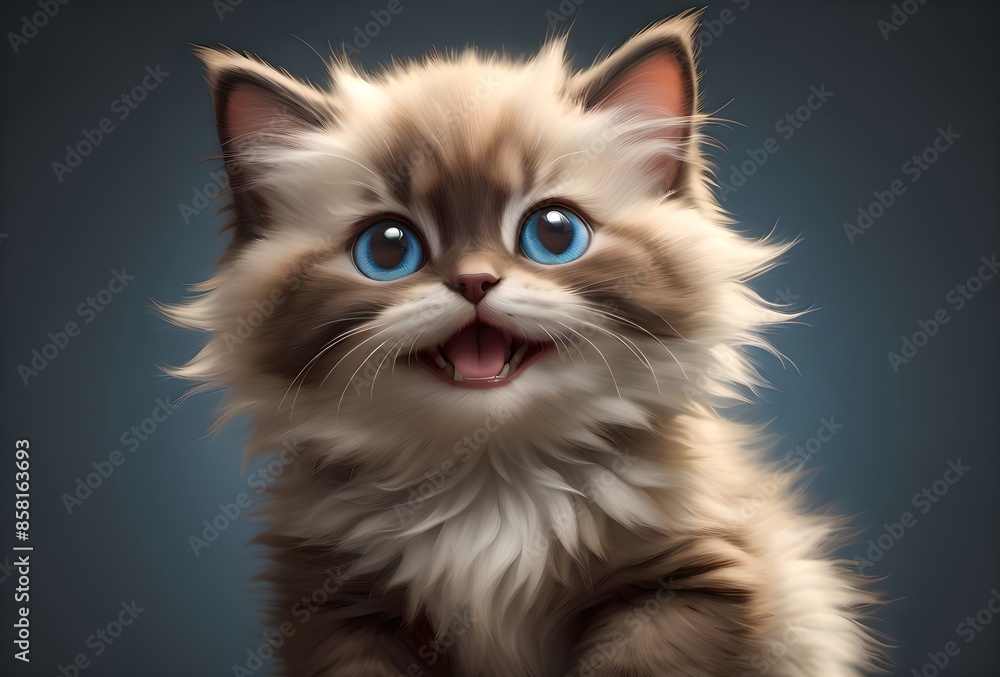 Cute Ragdoll cat, happy and positive. Isolated on a blue background Cute Ragdoll cat, happy and positive. Isolated on a blue background