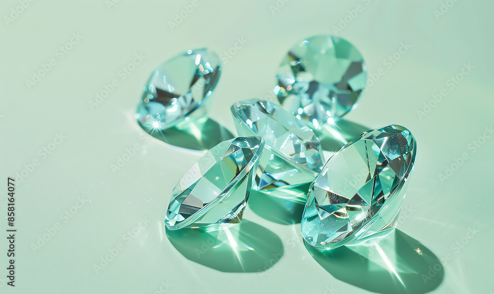 Fototapeta premium Minimalist Cyan Gemstones on Green Background
