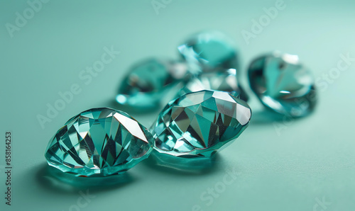 Minimalist Cyan Gemstones on Green Background © Mystic