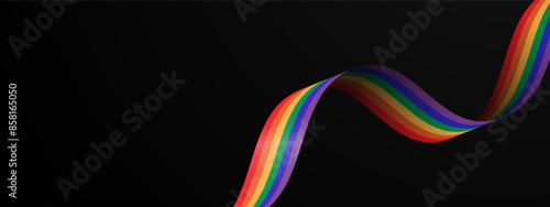 pride lgbt wave banner with multicolor ribbon in dark background