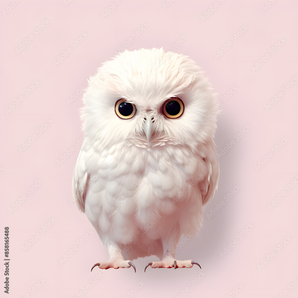 Adorable White Owl with Pastel Pink Background Adorable White Owl with Pastel Pink Background
