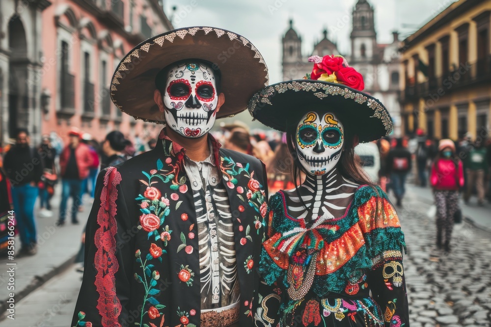 Day of the Dead Celebration with Face Paint, Traditional Costumes, and Mexican Street Festival Day of the Dead Celebration with Face Paint, Traditional Costumes, and Mexican Street Festival