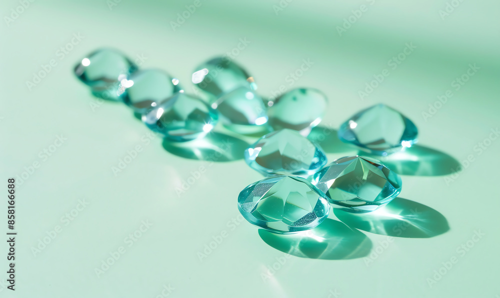 Fototapeta premium Minimalist Cyan Gemstones on Green Background