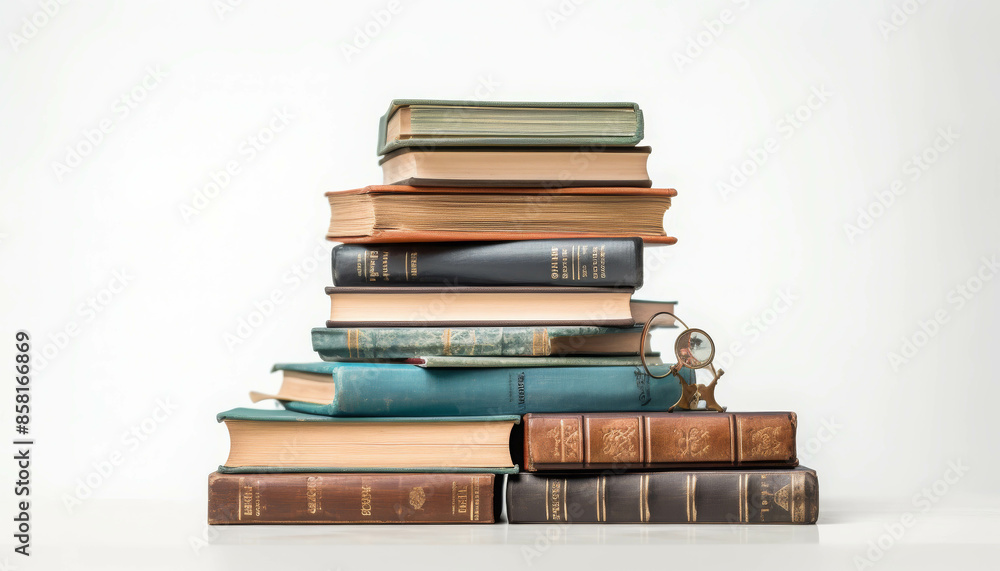 Collection of Antique Books Neatly Piled on a White Surface Collection of Antique Books Neatly Piled on a White Surface