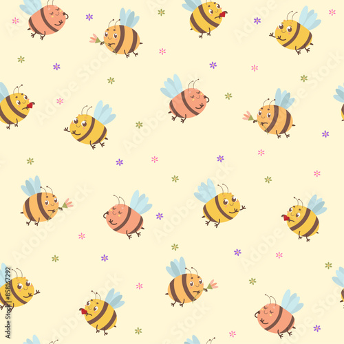 Pattern with cute bees. For children's clothing or bedding