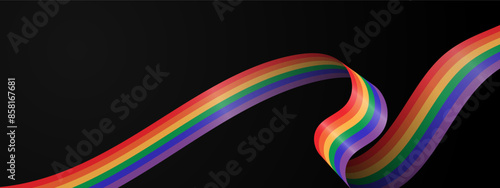 pride lgbt multicolor line  wave banner in dark background