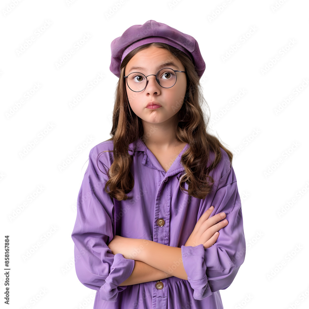 Isolated Young girl doing poses sad confused amazed angry happy with beret and glasses Isolated Young girl doing poses sad confused amazed angry happy with beret and glasses
