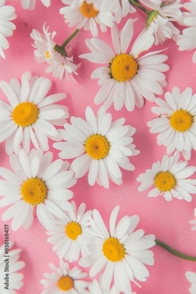 pattern of white daisies on a pink background. Style: floral and charming pattern of white daisies on a pink background. Style: floral and charming
