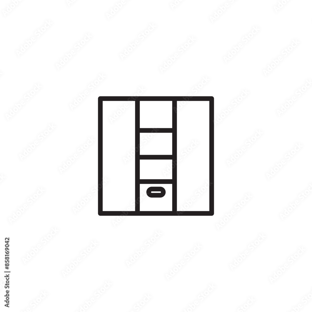 Mid-century modern design cabinet isolated on icon. Three doors and one drawer. Minimalist style. Editable icon. Mid-century modern design cabinet isolated on icon. Three doors and one drawer. Minimalist style. Editable icon.