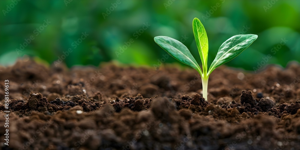 Macro image of green sprout in fertile soil represents new beginnings. Concept Nature, Growth, New Beginnings, Macro Photography Macro image of green sprout in fertile soil represents new beginnings. Concept Nature, Growth, New Beginnings, Macro Photography
