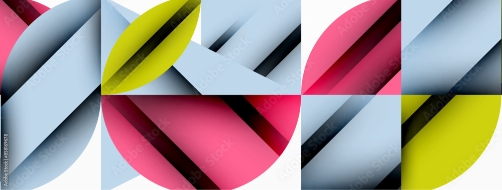 Circle, square and flower petal geometric background. Round shapes composition for wallpaper, banner, background or landing Circle, square and flower petal geometric background. Round shapes composition for wallpaper, banner, background or landing