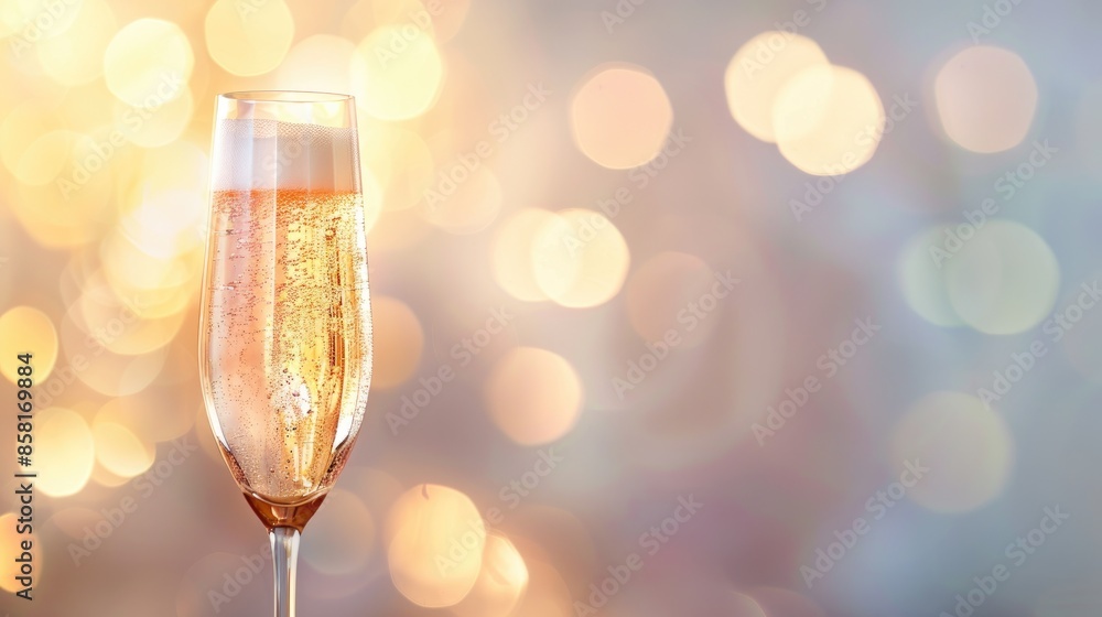 Champagne glass with blurred light background Text space Champagne glass with blurred light background Text space