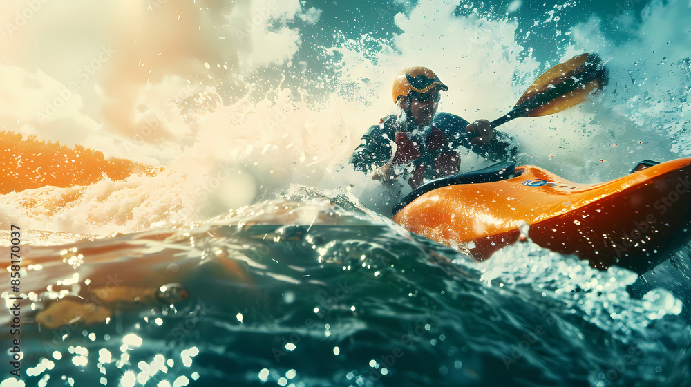 Fototapeta premium Extreme Kayaking: Navigating Fierce Rapids
