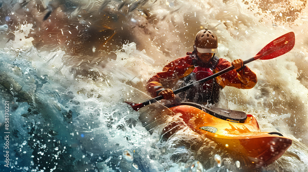 Fototapeta premium Extreme Kayaking: Navigating Fierce Rapids