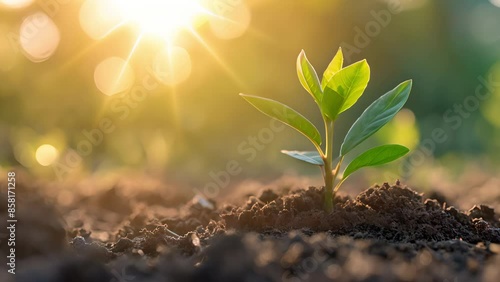 Spring plants sprout flowers and grass grow green nature