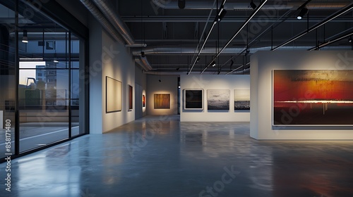 contemporary art gallery with movable walls, versatile lighting options, and spaces designed specifically for interactive art installations