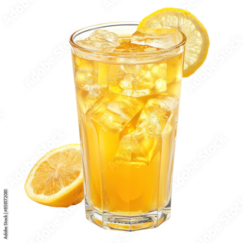 A glass of ice honey lemon juice isolated on the white background.