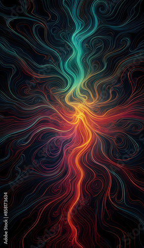 Colorful wavy neon lines background on black