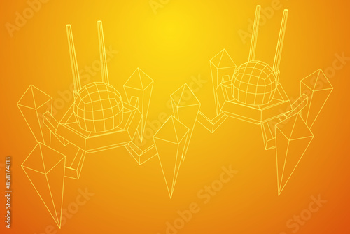 Spider robot with radar antenna. Nanobot, nanotechnology medical concept. Wireframe low poly mesh vector illustration