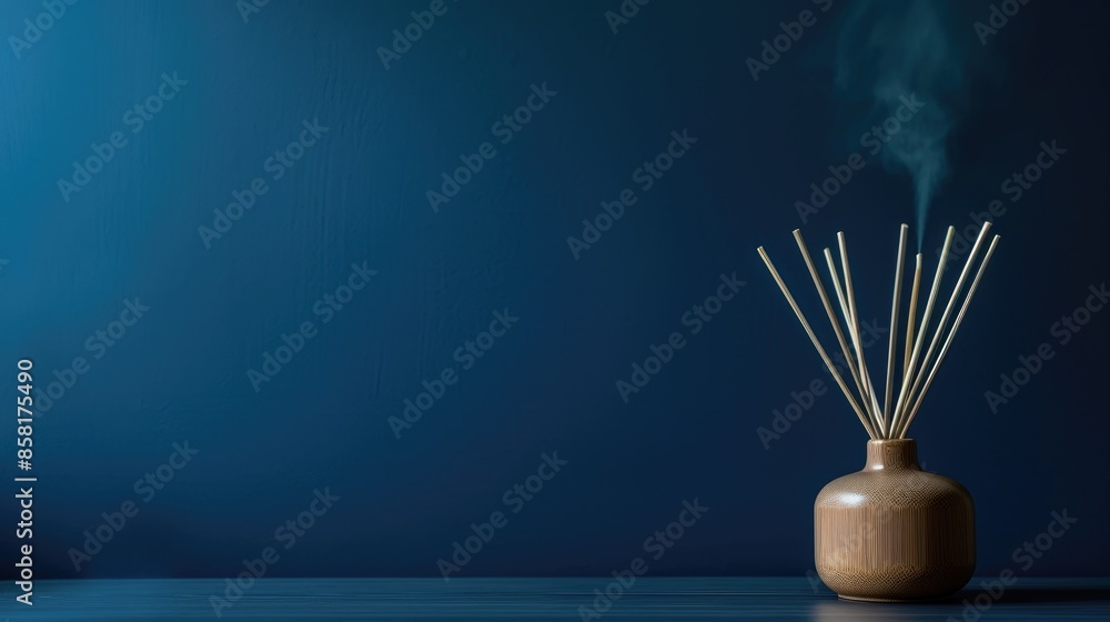 Air freshener placed on table with dark blue background room for text Air freshener placed on table with dark blue background room for text