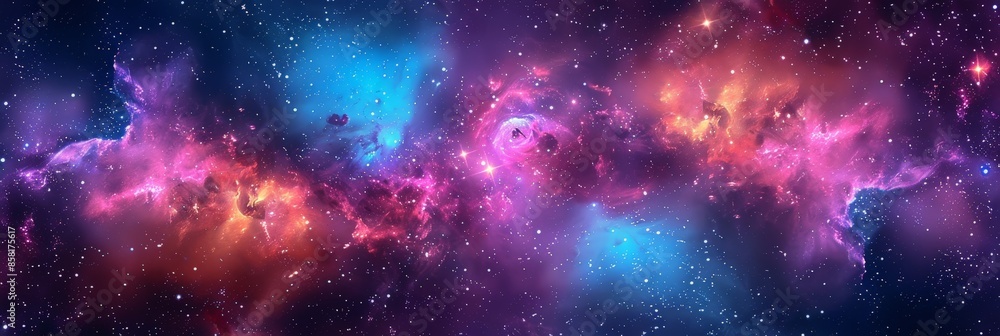 Naklejka premium Cosmic Nebula with Vibrant Hues