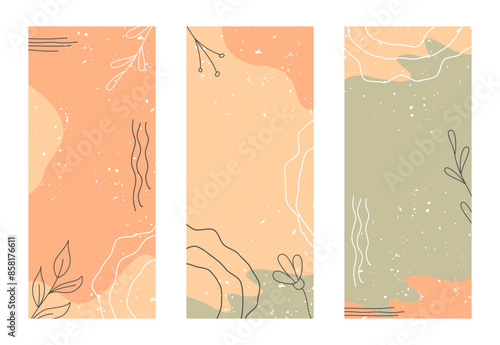 Vertical Abstract Autumn Backgrounds Collection. Empty Template for Social Media Set. Blank Banners with Space for Text.