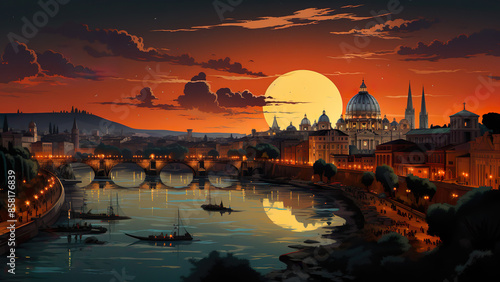Rome - Italy, Vatican, City, Cartoon, Poster Style