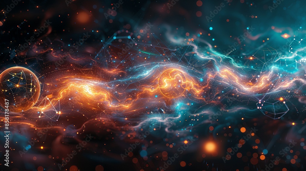 Futuristic abstract depiction of quantum electrons, combining elements of scientific technology with vibrant colors and intricate patterns, evoking a sense of energy and modern innovation. Futuristic abstract depiction of quantum electrons, combining elements of scientific technology with vibrant colors and intricate patterns, evoking a sense of energy and modern innovation.