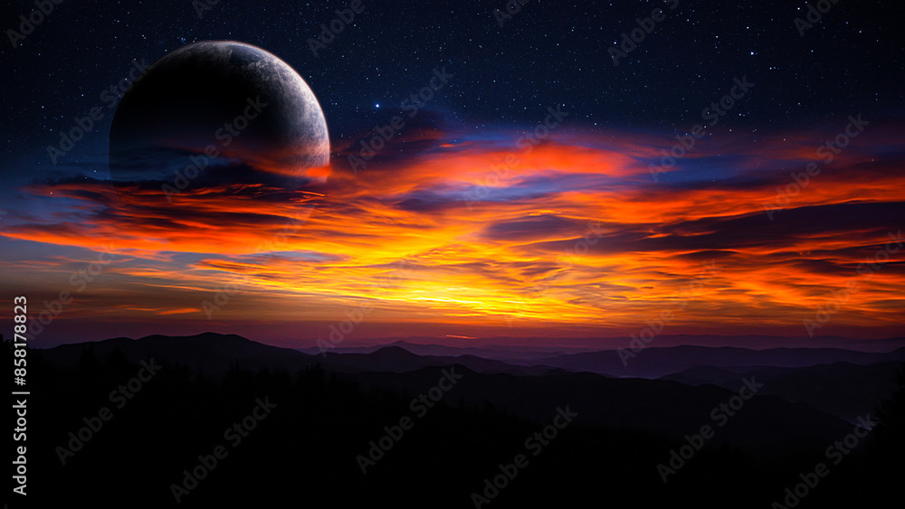 Exoplanet floating above the alien sky, planet in outer space 3d illustration for desktop wallpaper, universe landscape background for computer screen Exoplanet floating above the alien sky, planet in outer space 3d illustration for desktop wallpaper, universe landscape background for computer screen