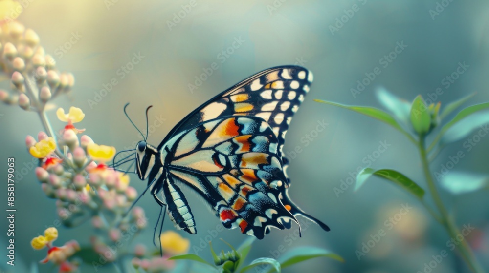 Obraz premium Beautiful butterfly fly rest over flowers outdoors