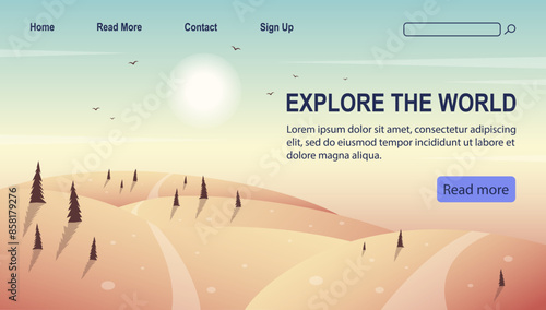 Time to travel landing page template natural parkland. Yellowstone tourism and outdoor recreation