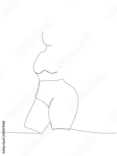 silhouette of a curvy girl, beautiful figure one line art. Continuous line drawing of body positive, overweight, plus size model, XL, health, fashion, self acceptance.