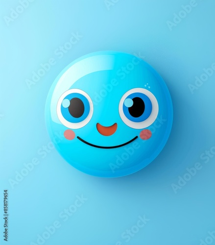 Cute smiling face on a baby blue background with cheerful and playful expression