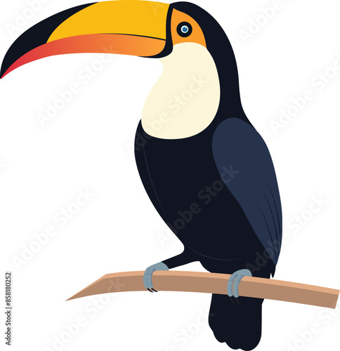 Lovely toucans isolated on white background. Vector beautiful character toucans in cartoon style. Illustration is in flat style