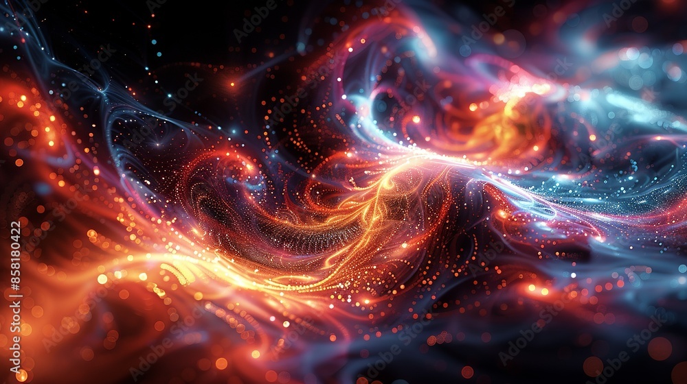 Mesmerizing abstract image of quantum electrons within a scientific technology framework, using vivid colors and intricate patterns to evoke a sense of energy and futuristic innovation. Illustration, Mesmerizing abstract image of quantum electrons within a scientific technology framework, using vivid colors and intricate patterns to evoke a sense of energy and futuristic innovation. Illustration,